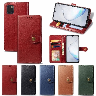 เคส Galaxy Note10 Lite⭐กระเป๋าสตางค์ ปุ่ม สีทึบ ดึงดูดแม่เหล็ก หนังแท้ พลิกซองโทรศัพท์⭐Note10+ Note9 Note8 S10 PhoneCase Note10Lite S10Lite Note 10 Lite 9 8 PhoneCover⭐Button Flip Wallet Bracket Magnetic Leather Phone Cover Case⭐Samsung