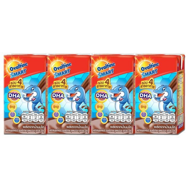 (แพ็ค 4) Ovaltine Smart โอวัลติน สมาร์ท ผลิตภัณฑ์นมยูเอชที รสช็อกโกแลตมอลต์สูตรผสมน้ำมันปลา 110 มล.
