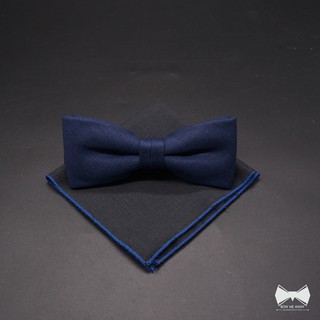 เซ็ทหูกระต่ายวูลน้ำเงิน + ผ้าเช็ดหน้าสูท-Wool Blue Bowtie + Pocket square