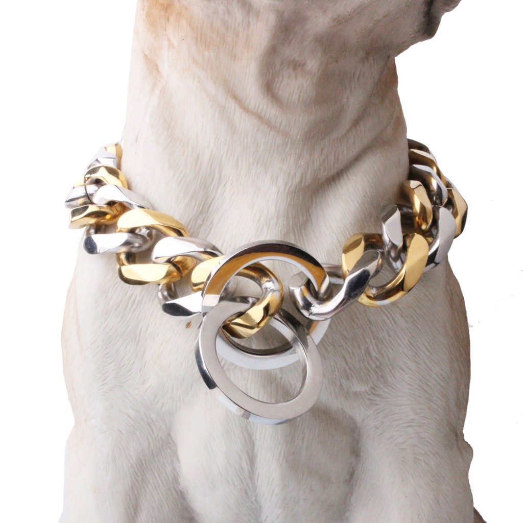 19MM Charm Cut Curb Cuban Link 316L สแตนเลสเงินทองสุนัขโซ่สัตว์เลี้ยงสร้อยคอ Choker 12-32"