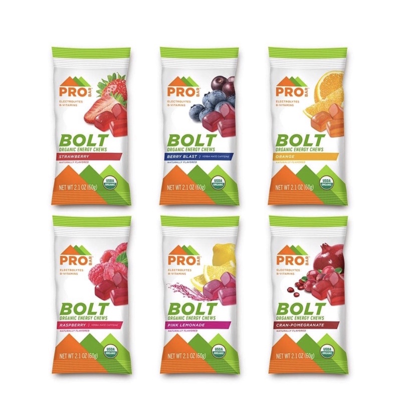 Bolt Energy chew PROBAR BOLT 60 g USDAOrganic energy B-vitamins 90cal plant-baseเยลลี่ ทานง่ายไม่เลอะ คละรสได้