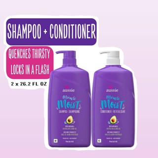 นำเข้า USA Aussie Miracle Moist with Avocado &amp; Jojoba Oil shampoo &amp; conditioner ขนาด 778 ml. แชมพูครีมนวดผ