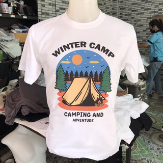 เสื้อยืดใส่ไปเที่ยว กางเต้นท์ Camping เสื้อใส่เที่ยว เสื้อยืดคอกลม ผ้าCotton comb no.30 สกรีนด้วยระบบDTG