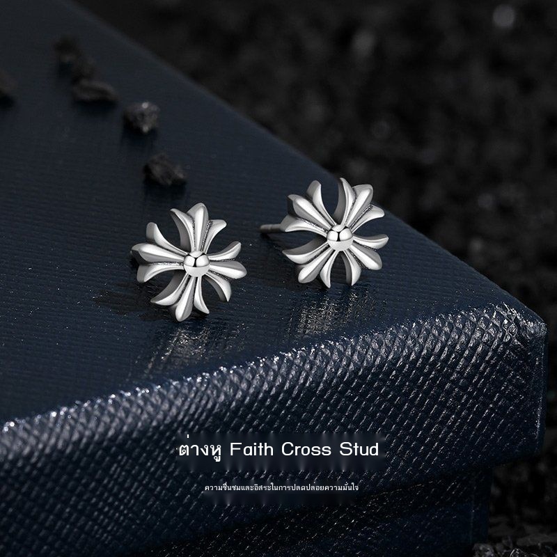 ⚡ราคาถูก⚡ ตางหูงหู Glten sterling silver cross earrings ใหม่อินเทรนด์ชายอารมณ์ highend บรรยากาศ