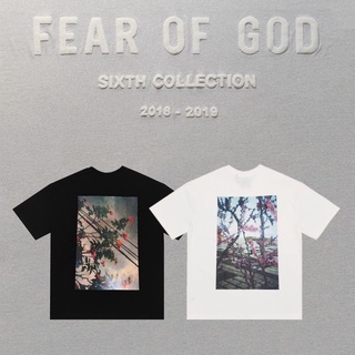 เสื้อยืดพิมพ์ลายเสื้อยืดFOG Fear of God 2021 Boxy Flower Forest Print  sleeved Tshirt (สีขาว S ภูเขา, ซากุระ พร้อมจัดส่ง