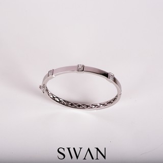 SWAN - Classic Baguette Bangle กำไลข้อมือเงินแท้ ฝังเพชรคิวบิกเซอร์โคเนีย cubic zirconia