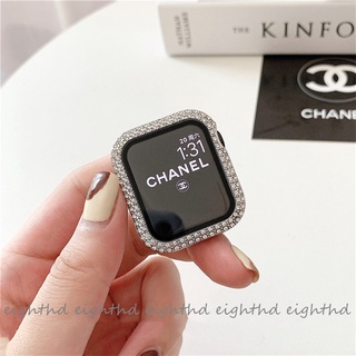 เคสกระจกนิรภัย ประดับเพชร สําหรับ Smart Watch Series 7 6 SE 5 4 3 2 1 ขนาด 41 มม. 45 มม. 44 มม. 42 มม. 40 มม. 38 มม.