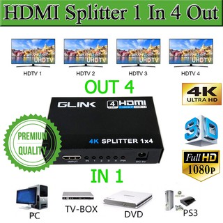 กล่องขยายสัญญาณ HDMI เข้า 1 ออก 4 3D 4K HDMI Splitter Full HD 1080p Video HDMI  1 In 4 Out For HDTV DVD PS3 X-box