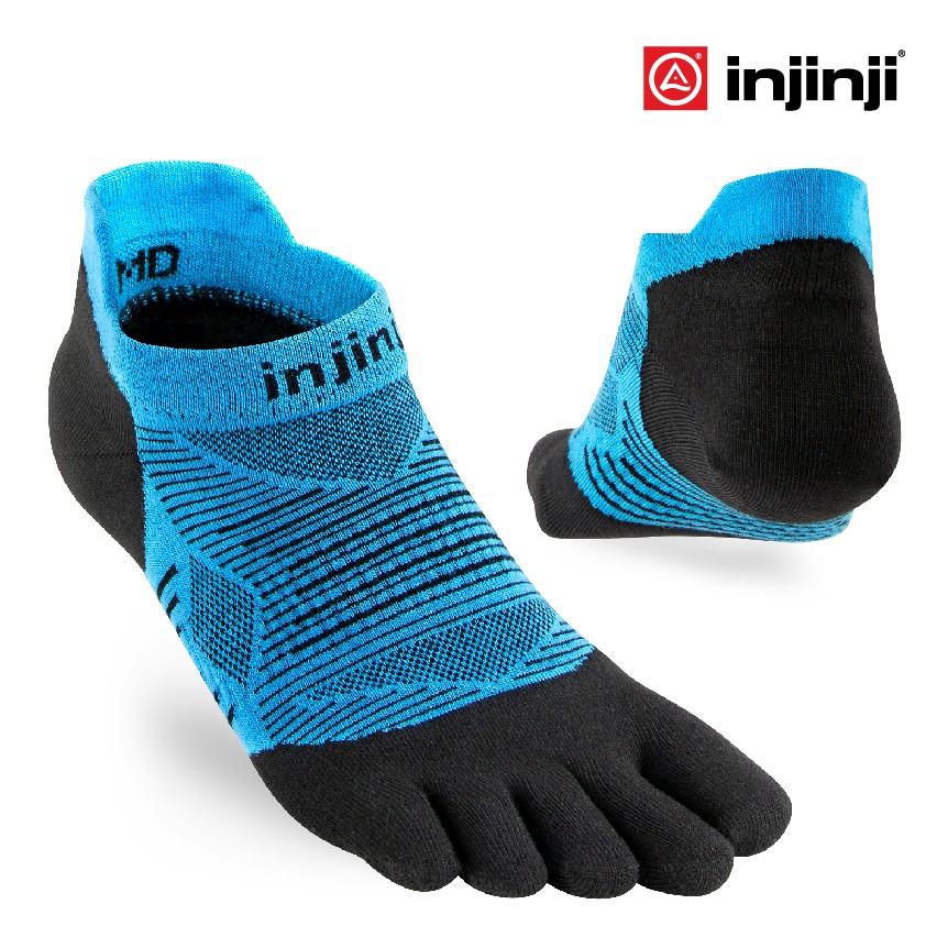INJINJI ถุงเท้าวิ่งแยกนิ้ว Run ORIGINAL WEIGHT NO SHOW  MALIBU รุ่นวิ่งซ่อนข้อ สีน้ำเงิน แห้งไว