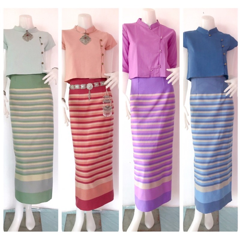 ( เฉพาะผ้าถุง ) ผ้าถุงทอล้านนา ผ้าซิ่นทอ  ลายอาภัสรา ✂️รุ่นนี้เป็นผ้าถุงป้ายแบบผูกเชือก