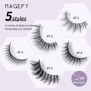 MAGEFY ขนตาปลอม 3D แบบใช้ซ้ำได้ หนานุ่มเป็นธรรมชาติ กันน้ำ ติดทนนาน ขนตาปลอมระดับมืออาชีพ 4 คู่ 7307