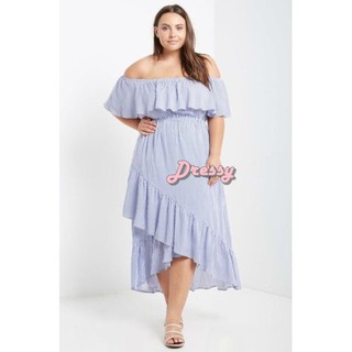 Love J Savannah Blue And White Striped Off The Shoulder Ruffle Maxi Dress