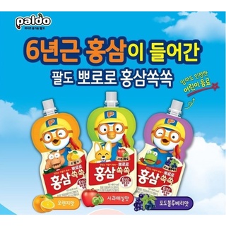 พร้อมส่ง 홍삼쏙쏙 เครื่องดื่มโสม รสผลไม้ สำหรับเด็ก Pororo 6 Years old Red Ginseng Drink 100ml.