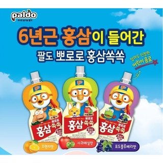 พร้อมส่ง 홍삼쏙쏙 เครื่องดื่มโสม รสผลไม้ สำหรับเด็ก Pororo 6 Years old Red Ginseng Drink 100ml.