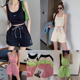 ชุดเซทเเฟชั่น เเบบใหม่ เสื้อกล้าม+กางเกงขาสั้น ใส่สบาย รุ่น382