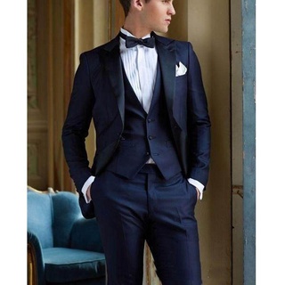 Tailor Made น้ำเงินอิตาเลี่ยนงานแต่งงาน Tuxedos สำหรับ Man Slim Fit เจ้าบ่าวสวมใส่3ชิ้นชุด Blazer