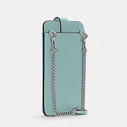 พร้อมส่ง แท้ 🇺🇸% New NORTH/SOUTH PHONE CROSSBODY (COACH C6884) LIGHT TEAL/SILVER #4