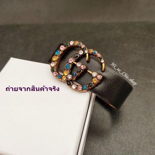 กำไลข้อมือหนัง  สายข้อมือ หนังเทียม ตัว G พลอยสีผสม