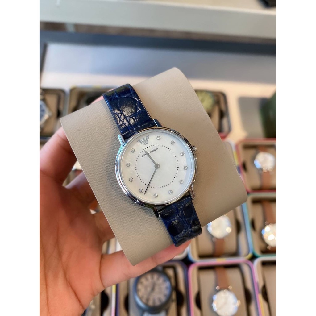 (สด-ผ่อน)🎗เเท้100% Emporio Armani Women's Two-Hand Blue Leather Watch