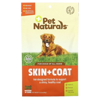 Pet Naturals Skin+Coat บำรุงขนสุนัข แก้ขนร่วง มีโอเมก้าครบ 3+6+9 (30 เม็ดขนม)