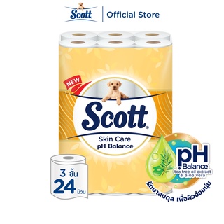 สก๊อตต์ สกินแคร์ รักษาสมดุลค่า pH กระดาษชำระ หนา 3ชั้น 24 ม้วน SCOTT SKIN CARE pH Balance Tissue  3 Ply 24 Rolls