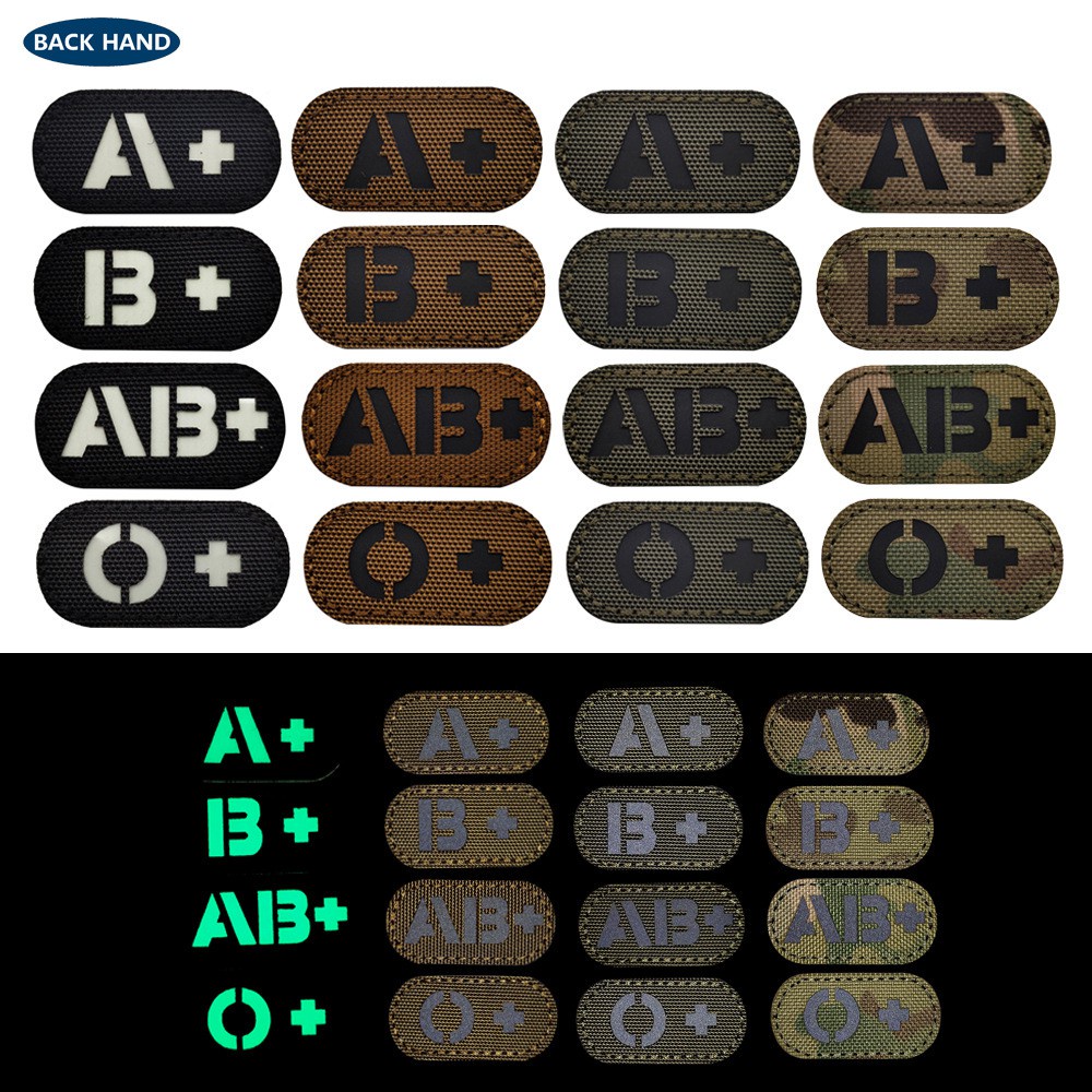 2.5 * 2 ซม.สะท้อนแสง IR A + B + AB + O + ยุทธวิธีทหาร Morale Velcro แพทช์ป้าย Combat Emblem Applique Hook stand สําหรับสิ่งที่แนบมากับยุทธวิธีหมวกและเกียร์