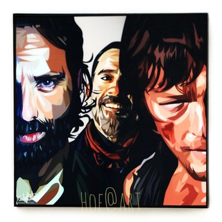 Rick &amp; Daryl &amp; Negan ริค แดริล เนแกน ซีรีส์ The Walking Dead เดอะวอคกิ้งเดด รูปภาพ​ติดผนัง pop art กรอบรูป ของขวัญ