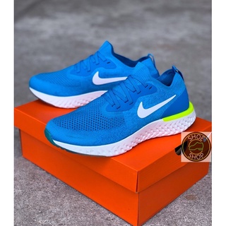 🔥รองเท้า🔥Nike Epic React Flyknit Blue Glow/White รองเท้าผ้าใบวิ่งผู้ชาย