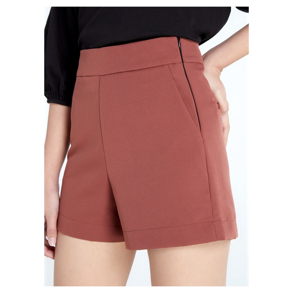 YNO High waist shorts กางเกงขาสั้นสีพื้นซิปข้าง 26061