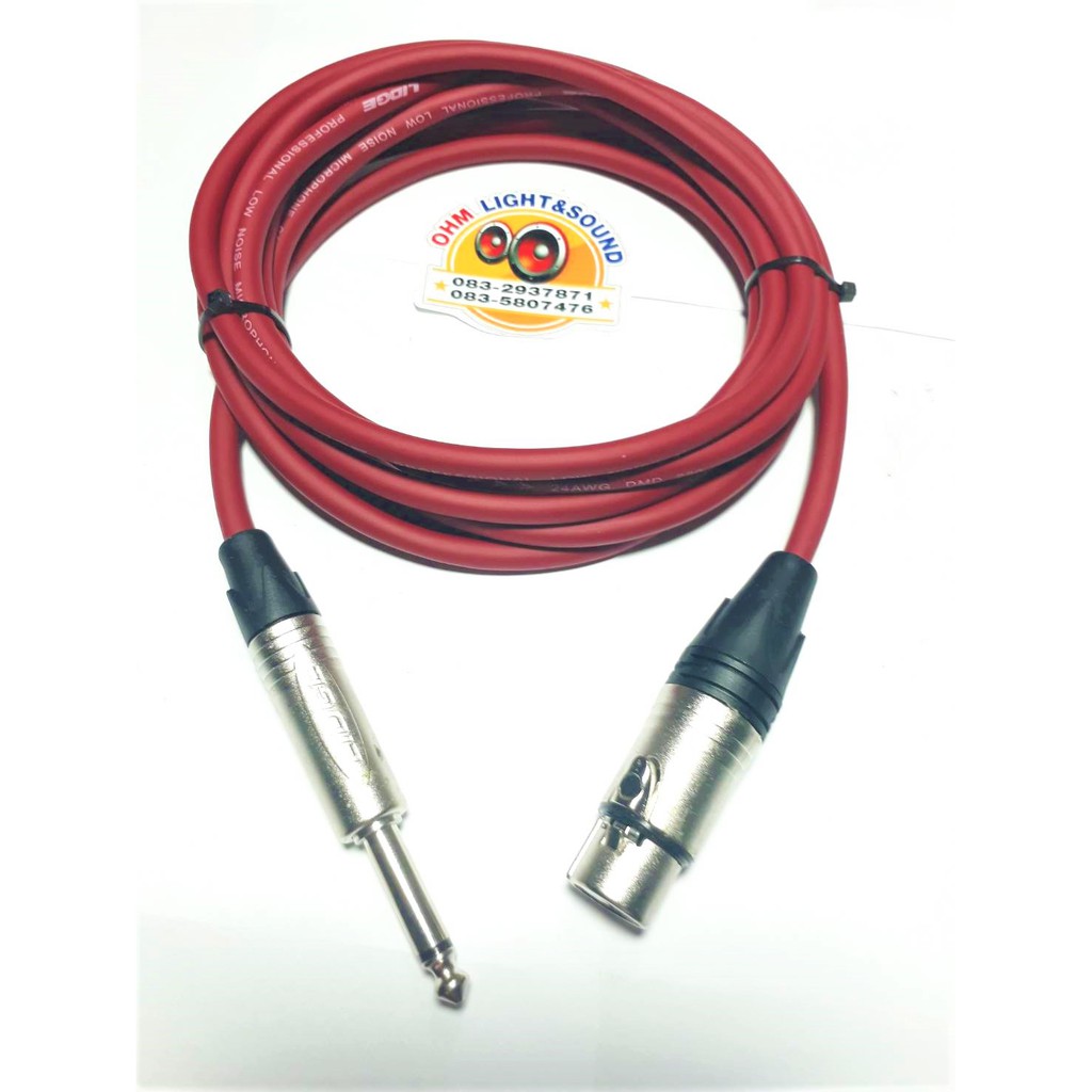 LIDGEสายสัญญาณสีแดง XLR W TO TS1/4  6 mm อย่างดี หัวและสายยี่ห้อLIDGE หุ่มท่อหดทุกจุด เครื่องเสียง แ
