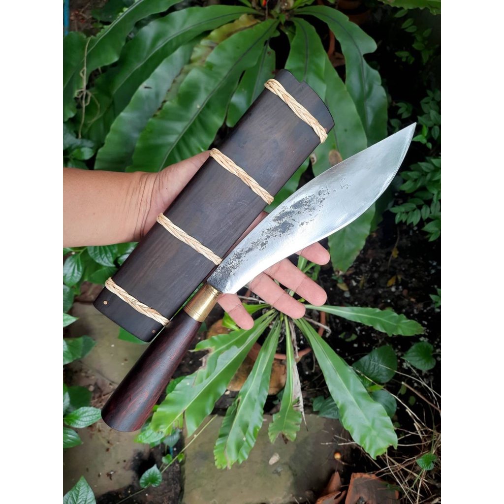 มีดเหน็บ อีเหน็บ (E-Nep) มีดเดินป่า มีดหมอ มีดแคมป์ 9.1” SUP9 ตีร้อนชุบแข็ง ผิวไฟ ด้ามฝักพะยูง คอทอง