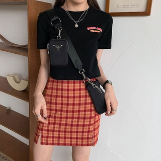 Fulllove พร้อมส่ง เสื้อครอปแขนสั้นผ้าคัตตอน High-waist Crop Tops 640#