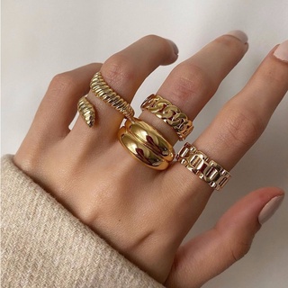 แหวนทองเซ็ตหรูหราดูแพง 4pcs Gold Chain Design Ring