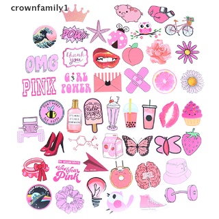 [crownfamily1] สติกเกอร์ ลายการ์ตูนเด็กผู้หญิง สีชมพู สําหรับติดตกแต่งกระเป๋าเดินทาง แล็ปท็อป กีตาร์ รถยนต์ DIY 50 ชิ้น