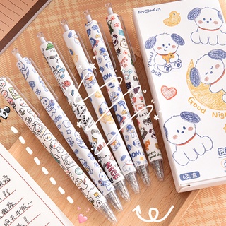 ปากกาลูกลื่น 0.5 มม. ลายการ์ตูน Doodle Series หมึกสีดํา 6 ชิ้น