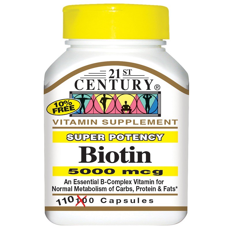 21st Century, Biotin, Super Potency, 5000 mcg, 110 Capsules บำรุงเส้นผม เล็บ