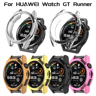 เคส Tpu นิ่ม สําหรับ Huawei Watch Gt Runner แบบเต็ม ชุบโลหะ สีป้องกัน เคส พร้อมตัวป้องกันหน้าจอ สําหรับ Huawei Gt Runner