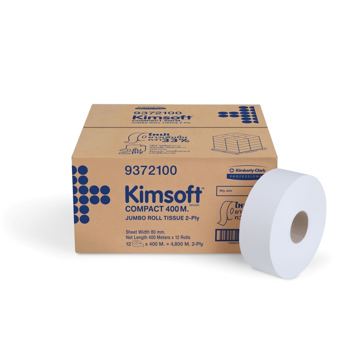 กระดาษชำระม้วนใหญ่ KIMSOFT COMPACT JRT 2 PLR 400 M. code 93721