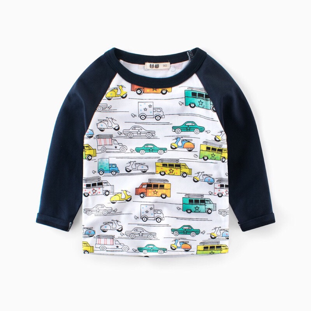 เสื้อยืดเด็กชาย ลายรถ ผ้าฝ้ายเนื้อหนา แขนยาว แฟชั่น