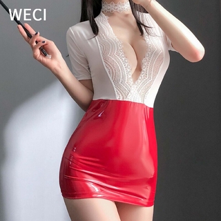 [มีสินค้า] Weci ใหม่ ชุดสูทผู้หญิง เซ็กซี่ / คอสเพลย์ / ชุดเลขานุการ / ชุดหนัง / ชุดชั้นในเร้าอารมณ์ / กระโปรงมินิยาง สําหรับผู้หญิง