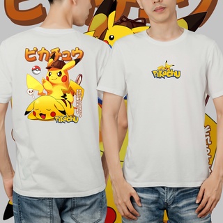 เสื้อยืดฤดูร้อนhotเสื้อยืด พิมพ์ลายการ์ตูนโปเกม่อน Pika Pikachu สีขาว กรมท่า สีดํา MIMI_001S-3XL