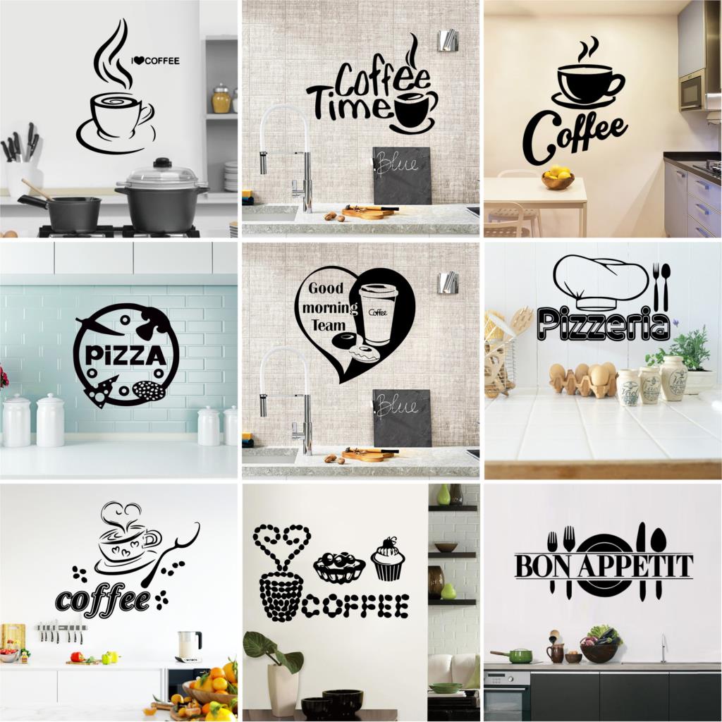 สติกเกอร์ไวนิล กันน้ํา สําหรับตกแต่งผนัง ห้องครัว ร้านอาหาร พิซซ่า กาแฟ
