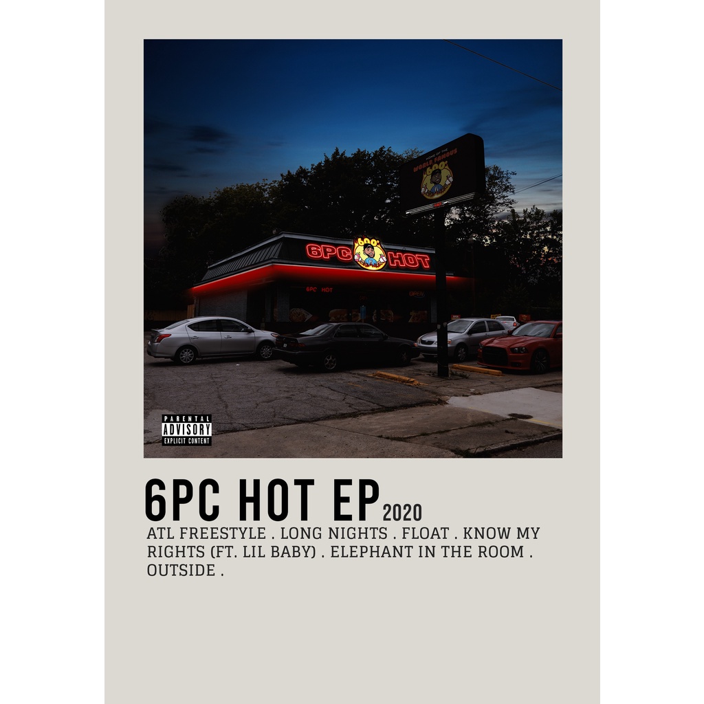 ฝาครอบโปสเตอร์ 6 ชิ้น Hot EP โดย 6LACK สําหรับห้องพัก/บาร์เบอร์ยิม