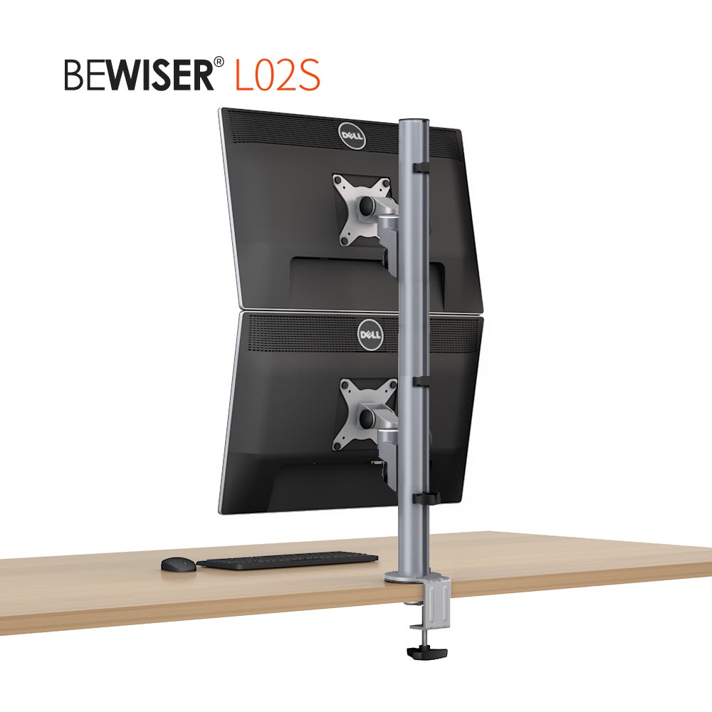 BEWISER L02S ขาตั้งคอม 2 จอมอนิเตอร์แนวตั้ง VESA14"-32"<9kg> เสาอลูมินั่มปรับสูงหมุน360 ํVertical 2 
