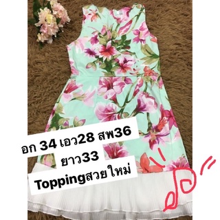 สดใสลายดอก💥Sales 🔥NewItem💥 Green Floral dress Brand “TOPPING” size▶️Mงานสวย เดรสสีหวานลุคเรียบหรู หวานๆจ้า