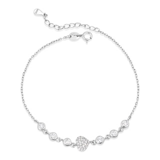 SILVER THAI  cubic zirconia  heart bracelet silver เครื่องประดับเงินแท้ เงินแท้925 สร้อยข้อมือczเม็ดเล็กน่ารัก