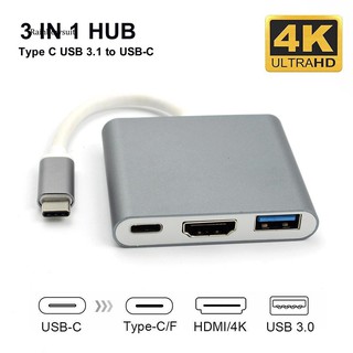 【RB】3 In 1 อะแดปเตอร์แปลงฮับ USB 3.1 Type-C เป็น 4K UHD HDMI USB-C สําหรับ Macbook