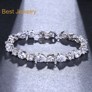 Best Jewelry ข้อมือเพชรหยดน้ำสลับกลมเกรดสวยประกายไฟเทียบเท่าเพชรแท้ เครื่องประดับออกงาน  สร้อยเพชรcz