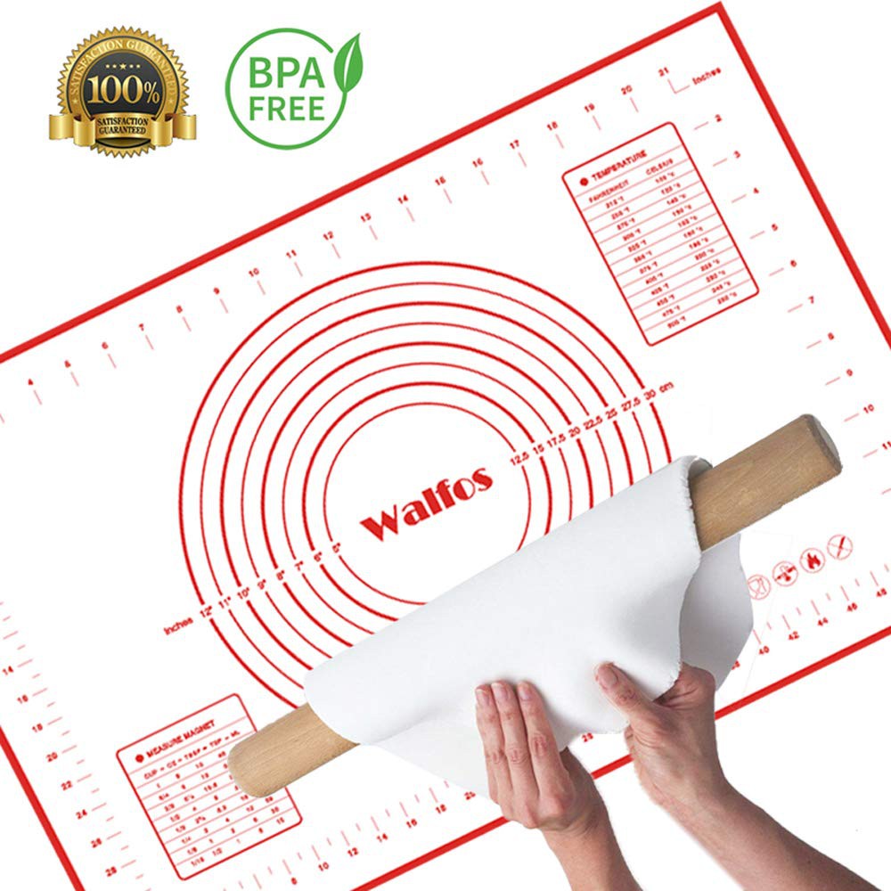 Walfos แผ่นนวดแป้งซิลิโคนเกรดอาหาร แผ่นรองอบแบบไม่ติด แผ่นรองรีดแป้งโรลลิ่งสพร้อมสเกล