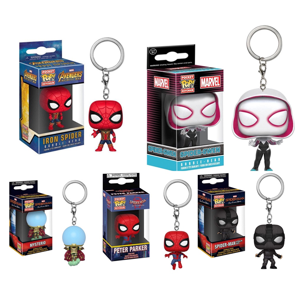 Funko Pop Avengers Spiderman Series Action Figure Keychain Keyring Decorations